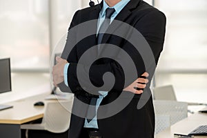 Business people wearing headset working in office