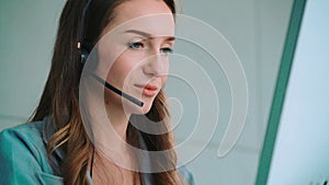 Business people wearing headset working in office