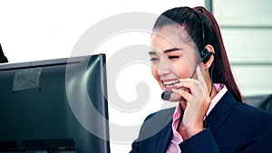 Business people wearing headset working in office