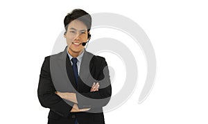 Business people wearing headset working in office to support remote customer, Call center, telemarketing, customer support