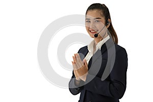 Business people wearing headset working in office to support remote customer, Call center, telemarketing, customer support service