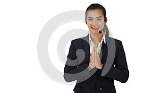 Business people wearing headset working in office to support remote customer, Call center, telemarketing, customer support service
