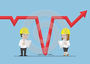 Business People Wearing Safety Helmet and Analysing Falling Graph