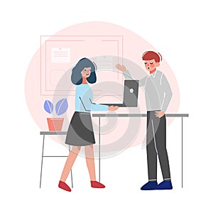 Business People at Work, Office Emloyees Characters Working in Creative Coworking Space Vector Illustration