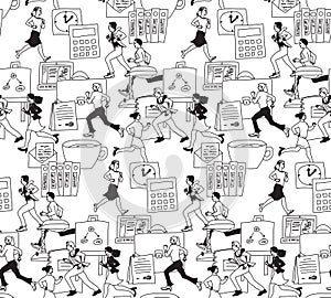 Business people work office run black line seamless pattern.