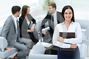 Business people working around table in modern office