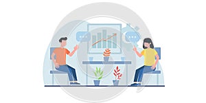 Business people working flat illustration. Can be use for web page design templates for online shopping, digital marketing,