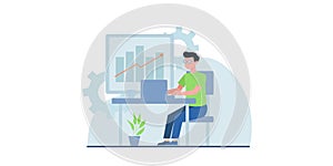 Business people working flat illustration. Can be use for web page design templates for online shopping, digital marketing,