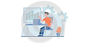 Business people working flat illustration. Can be use for web page design templates for online shopping, digital marketing,