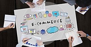 Business people working with graphics and e-commerce text