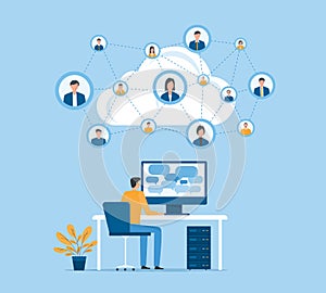 Business people working online connection on cloud technology network and social network