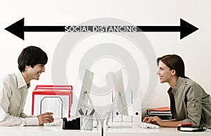 Business people working while on social distancing