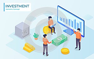 Business people working together and growing a successful financial chart with sprouting plants : investments and finance concept