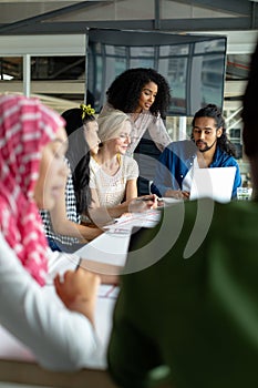 Business people working together on laptop at conference room in a modern office