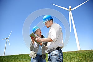 Business people working in turbine field