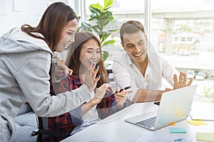 Business peoples using laptop for online meeting in office. Wireless connection technology for work