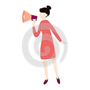 Business pepople. Woman holding a megaphone making an announcement.