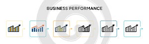 Business performance vector icon in 6 different modern styles. Black, two colored business performance icons designed in filled,