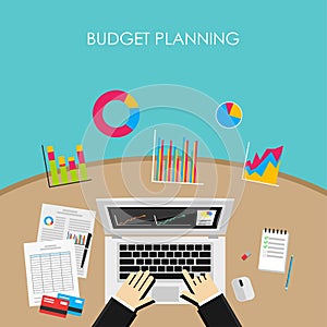 Business person analyzes economy statistics for budget planning