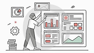 Business Person Analyzing Data Visualizations and Charts. vector design Generative AI
