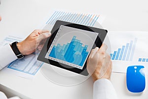 Business person analyzing financial statistics displayed on the tablet screen