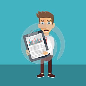 Business person analyzing financial statistics. Flat illustration