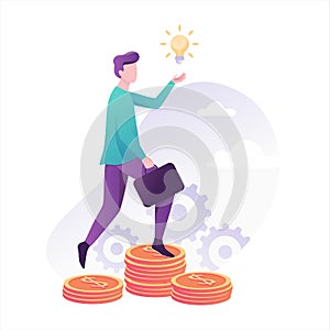 Business person go up the ladder made of coin