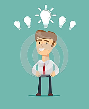 Business person having an bright idea light bulb concept.