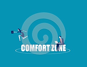 Business person jumping out comfort zone. Concept business vector, Outside, Freedom, Exit