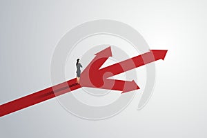 Business person looks at arrow up path three way  to goal success. illustration Vector