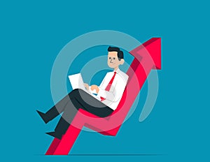 Business person lying on arrow. Financial investment vector concept