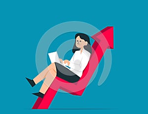 Business person lying on arrow. Financial investment vector concept