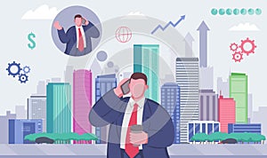 Business person in the modern city. Economy and Finance. Evereday job. Vector