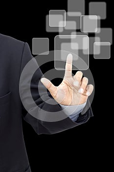 Business person pushing symbols on a touch screen