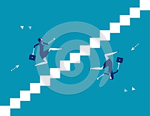 Business person running up and down stairs. Concept business vector illustration