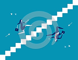 Business person running up and down stairs. Concept business vector illustration
