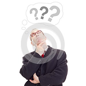 Business person thinking about question