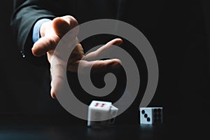 business person throw the dice, business gambling game concept