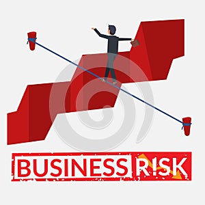 Business person walk across the abyss. business risk concept - vector illustration