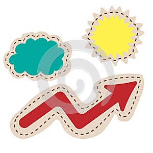 Business pie chart. Growth curve. Presentation buttons. Weather icons. Cloud and sun signs. Data analysis. Vector