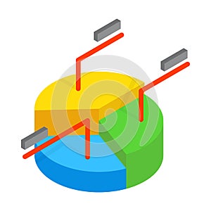 Business pie chart icon, isometric 3d style