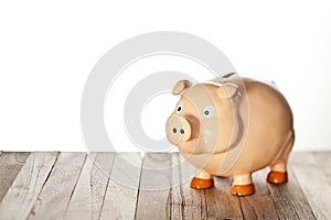 Business Piggybank Wood Background