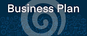 Business Plan Blue Business Symbols Texture Bottom Text