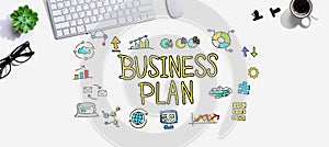 Business plan with a computer keyboard