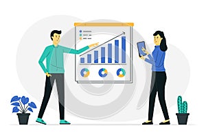 Business plan concept illustration. Business concept. Two people are planning a business based on a chart.