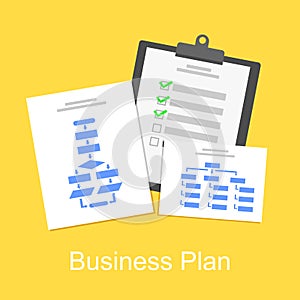 Business plan concept. Scheme of business plan. Business documents.