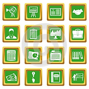 Business plan icons set green