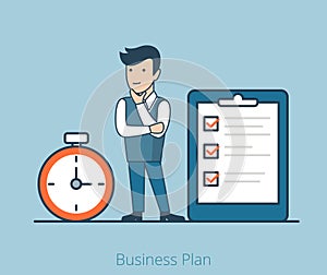 Business plan Linear Flat man task checklist stopw