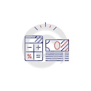 Business plan, pay expenses, calculate budget spending line icon