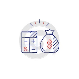 Business plan, pay expenses, calculate budget spending line icon